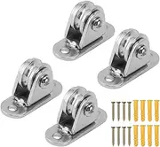Small Pulley Block, Stainless Steel Pulley Wheel, Silent Single Pulley Block, Pulley Roller Wall Mounted with Mounting Screws for DIY Equipment Wire Rope Rail Sliding Gate (4 PCS) (4pcs)