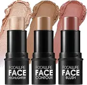 Focallure 3 Pcs Cream Contour Sticks,Shades with Highlighter & Bronzer Blush,Non-greasy and Water-resistant Face Contouring Pen,Easy to Sculpt the Create a Finishing Makeup,MEDIUM,18 gram