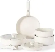 Vkoocy Pot and pan Set with Removable Handle, Nonstick Cookware Set Detachable Handle, Induction Kitchen Camping Stackable Pots Pans, Dishwasher/Oven Safe, Cream