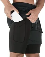 [UILYNIU] Mens Running Gym 2 in 1 Sports Shorts, Mens Gym Quick Dry Running Shorts with Zipper Pocket, Mens Running Shorts Men Gym Shorts with Zip Pockets, Mens Running Shorts (Grey)