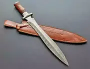 CUSTOM HANDE MADE DAMASCUS STEEL SWORD WITH ROSE WOOD HANDLE & LEATHER SHEATH