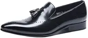 [Generic] Formal Loafer Shoes for Men Pointed Toe Slip On Hand-Painted Genuine Leather with Tassel Decoration Pull On for Party First Layer Decorate Dress Shoes for Men Men's Leather Shoes