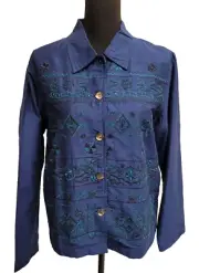 NWT White Stag Button-Up Jacket (S 4/6) Blue Embroider/Beads Lined Pockets