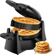 Waffle Maker, 1400W Double Belgian Waffle Iron 180° Flip, 8 Slices, Rotating & N