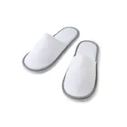 100 X Grey Piping White Velour Closed Toe Hotel Slipper 28cm