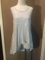 New Nordstrom BP L 100% Cotton Black & Ivory Striped T Shirt Top Tunic