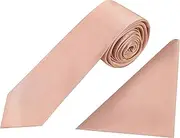 [Jenson Samuel] Shirts Mens Formal Premium Tie Hanky Set Striped Paisley Wedding Pocket Square/Handkercief & Tie Sets (Pastel Rose Gold), Pastel Rose Gold, One size
