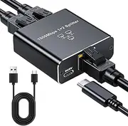 LAN Splitter 1 to 2 1000 Mbps Ethernet Splitter LAN Switch 2 Port with Type-C Power Cable Gigabit Ethernet Switch for Computer, Hub, Switch, Router, Set-Top Box, PS5, Digital TV, etc