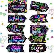 20 Pcs Glow in The Dark Party Decoration Signs - Neon Happy Birthday Party Decorations - Let's Glow Crazy Welcome Signs for Theme Party Supplies