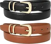 [JASGOOD] Women Leather Belt for Jeans Pants with Exquisite Buckle Western Design Belt for Women, Black + Brown,2 Pack