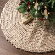 Chunky Knit Tree Skirt: Handmade 48 Inch Beige Heavy Chunky Yarn Knitted Thick C