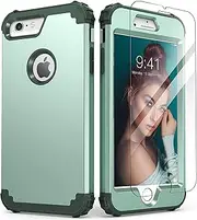 IDweel for iPhone 6S Plus Case with Tempered Glass Screen Protector, for iPhone 6 Plus Case, 3 in 1 Shockproof Slim Hybrid Heavy Duty Hard PC Cover Soft Silicone Bumper Full Body Cover,Mint Green