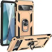 [Cavor] for Google Pixel 7 Case (6.3") TPU Case PC Bumper 360° Rotation Ring Holder Kickstand Back Cover [Work with Magnetic Car Mount] Shockproof Protective Cover-Gold