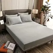 Winter Plush Fitted Sheet Solid Elastic Band Fitted Sheet Mattress Cover Velvet Bedspread Mattress Cover,Silver,150x200x20cm