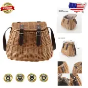 Handmade Wicker Picnic Basket with Leather Strap - Ideal for Picnics & Fishing