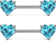 [Gnznzko] 14G Astm F136 Titanium Nipple Piercing Jewelry Heart CZ Nipple Barbell Jewelry Internally Threaded G23 Solid Titanium Nipple Piercing Barbell Ring Jewelry for Women Men 14 Gauge