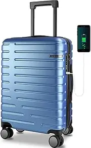 [EMPSIGN] Carry On Luggage with Spinner Wheels, Hard Shell Carry-On Suitcase 21x14x9 Airline Approved & Built-in TSA Lock, Durable Travel Rolling Suitcase, Carry-On 20-Inch, Light Blue