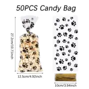 25/50Pcs Pet Paw Print Cellophane Bags Heat Sealable Treat Candy Bags Dog Cat Gi