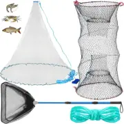 Windyun 3 Pcs Fishing Cast Net with Heavy Duty Sinker Portable Folded Lobster