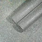 CHIHUT Holographic Silver Glitter Wallpaper Stick and Peel for Walls Self Adhesive Glitter Stick on Wallpaper for Bedroom Sparkle Fabric Glitter Contact Paper for Cabinets Shelf Liner 15.7''x100''