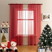 [GYROHOME] Basic Rod Pocket Sheer Voile Curtain, Sunlight Filtering Protect Privacy Polyester Sheer for Bedroom Patio Door Set of 2Panels, Red, 168x183cm