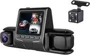 3 Lens Car DVR Dash Cam HD 1080P Dash Camera G-Sensor Auto Video Recorder 24H Parking Monitoring Dashcam Car Front Rear Camera(64G)