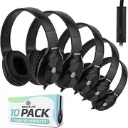 Classroom Headphones-Bulk 25-Pack, with Microphone Student On Ear Comfy Swivel Earphones for Library, School, Airplane, Kids-for Online Learning and Travel, HQ Stereo Sound 3.5mm Jack (Black)