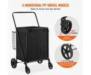 Folding Shopping Cart with Double Baskets, 150 kg Capacity, Easy to Store