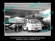OLD LARGE HISTORIC PHOTO OF ESSO OIL TRUCK REFUELLING AT MELBOURNE AIRPORT 1971