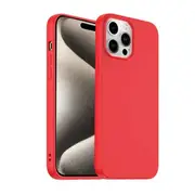 For Apple iPhone 15 Pro Max Silicone Silky Soft Case with Microfiber TPU Ultra Slim Anti Scratch Shockproof Cover (Red)