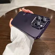 Square Plating Transparent Soft TPU Phone Case for iPhone 14 11 12 13 14 Pro Max Mini XS XR X 8 7 Plus SE 2022 funda Back Cover,Dark Purple Color,for iPhone 14 Pro
