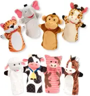 Animal Hand Puppets (Set of 2, 4 Animals in Each) - Zoo Friends and Farm Friends