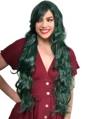 Felicity Long Forest Green Womens Curly Costume Wig