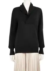 Black Wool Draped V-Neck Jumper