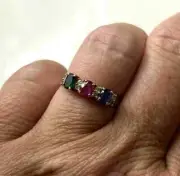 1.1Ct Oval Cut Natural Ruby Sapphire Emerald Wedding Ring Sterling Silver 925