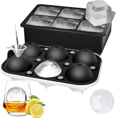 Ice Cube Trays (Set of 2), Sphere Ice Ball Maker with Lid & Large Square