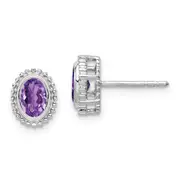 Solid 14k White Gold Oval Simulated Amethyst Post Earrings