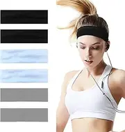 [YQQZQ] Women Headbands for Yoga,6 Pcs Soft Fabric Hair Bands for Sport,Stretchy Elastic Cotton Sweatband for Gym, Workout,Exercise(2 White, 2 Black, 2 Grey)