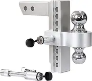 Adjustable Trailer Hitch, 8 Inch Drop Hitch for 2 Inch Receiver, Ball Mount Hitch 10000 Lbs, 2" & 2-5/16" Stainless Steel Dual Balls, Aluminum Tow Hitch with Double Anti-Theft Pins Locks