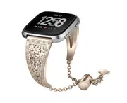 Smart Watch Wristband Flower Metal Stainless Steel Shiny Adjustable Chain Wrist Strap for Fitbit Versa Versa 2 Versa Lite-Gold