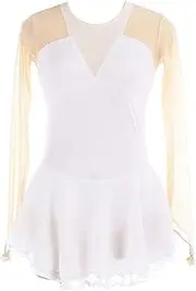[Zagitova] Ice Skating Dresses for Girls Women Long Sleeved Crew Neck Dance Unitard Mesh Patchwork Skating Jumpsuit