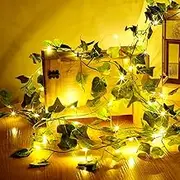 5M /10M Artificial Ivy Leaf Garland with 50/100 LED String Lights,Green Ivy Leaf Garland String Lights Battery Operated Flexible Copper Fairy String Lights Hanging for Wedding Party Home Wall Decor (5M)