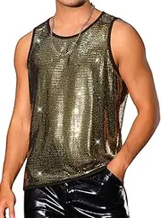 [Lars Amadeus] Sequin Tank Top for Men's Metallic Sparkle Glitter Sleeveless Tank Shirts