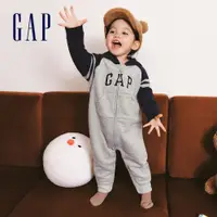 在飛比找蝦皮商城優惠-Gap 嬰兒裝 Logo刷毛連帽長袖包屁衣/連身衣 碳素軟磨