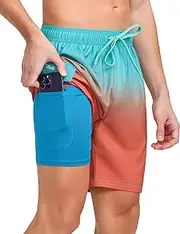 [Nonwe] Men's Swim Trunks with Compression Liner Quick Dry Water Sport Surf Beach Shorts with Pocket