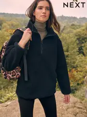 Black Teddy Borg Cosy Longline Quarter Zip Fleece (B80827) | $56