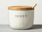 Hearth & Hand Magnolia Honey Pot Jar Stoneware Cellar Acacia Wood Dipper and Lid