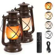 2 Pack Vintage Lantern Flickering Flame Rechargeable LED Retro Camping Lights...