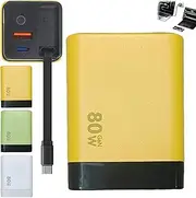3 in 1 GaN Charger, Scalable 80w Max Fast Charger Module with Type C Cable and 2 USB Ports, 80 Watt All in One Chargers for iPhone, Phone and Laptops (Yellow)