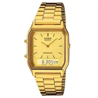 在飛比找PChome24h購物優惠-CASIO 卡西歐 金色年華成熟都會時尚腕錶-金-AQ-23